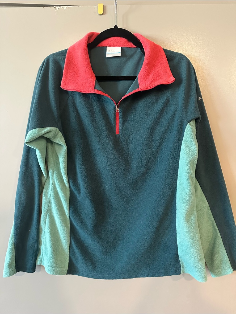 Columbia Women’s Quarter-Zip Fleece Pullover – Teal & Mint, Coral, Size L